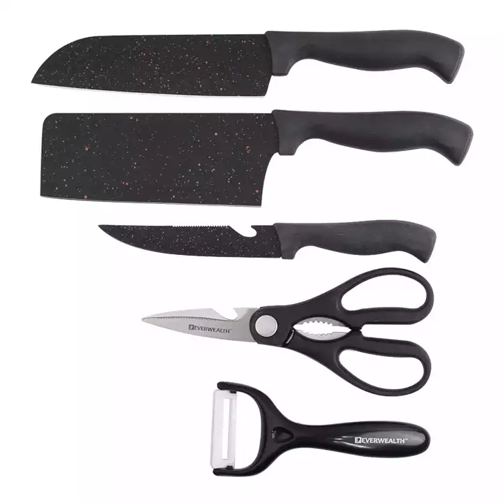 Set de cuțite de bucătărie de 5 paie de grâu din oțel inoxidabil cu foarfece și peeler ceramic 