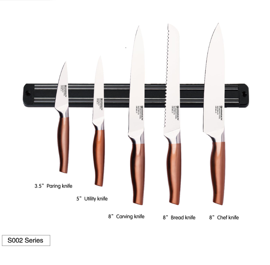 Bună calitate Hollow Maner Chef Set cuțit de bucătărie 6pcs Set cuțit de bucătărie cu suport magnetic din plastic negru 