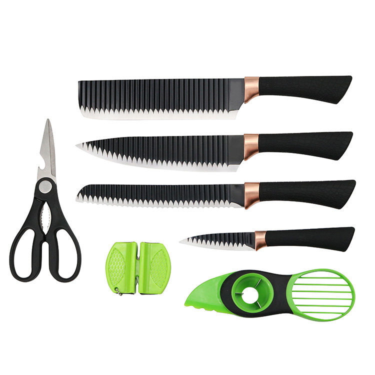 Design nou Cutie cadou de culoare verde Ambalare Foarfece Avocado Peeler și PP mâner cuțit de bucătărie Set cu placă de tăiere din bambus 