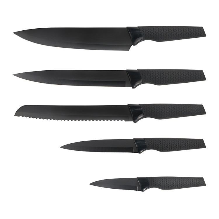 Premium 5 buc Set de cuțite de bucătărie Pp Plastic Mâner antiaderent din oțel inoxidabil Blade Chef Set 