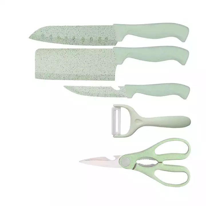 Set de cuțite de bucătărie de 5 paie de grâu din oțel inoxidabil cu foarfece și peeler ceramic 