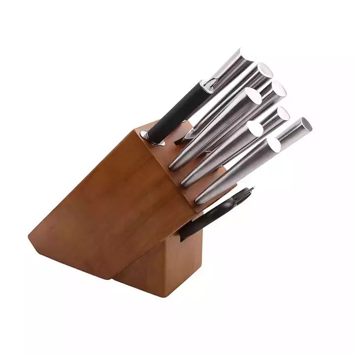 Vânzare caldă de înaltă calitate 10 bucătărie cuțite de bucătărie din oțel inoxidabil Chef Set cuțit cu bloc de cuțit din lemn 