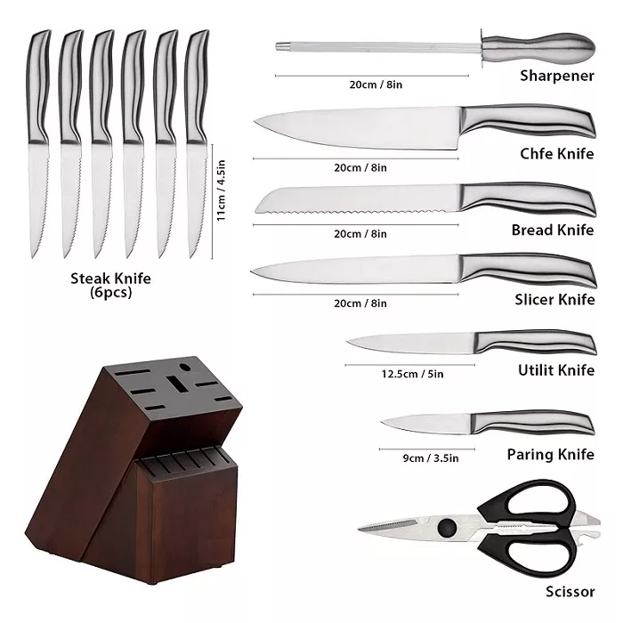 Fabrica en-gros personalizat OEM profesional 14 buc Chef Set cuțite din oțel inoxidabil Set cuțite de bucătărie cu bloc 