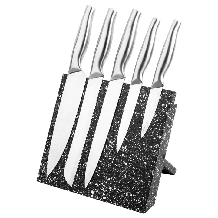 Produse calde personalizate 6 buc Utilaje de bucătărie Mâner gol din oțel inoxidabil Set de cuțit de bucătărie cu bloc de cuțit 