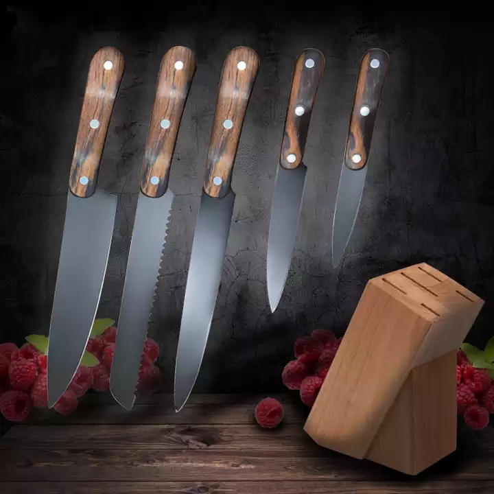 Natural Pakka lemn din oțel inoxidabil 3cr13 6pcs Set de cuțite ascuțite de bucătărie Set de cuțite 